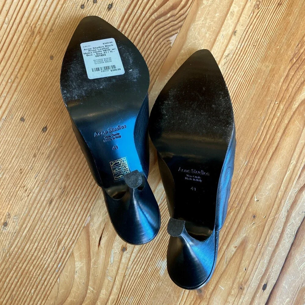 Acne Studios Black Rose Leather Mules Heels NEW w/ Box - Size 41 / 11 - 0811BN